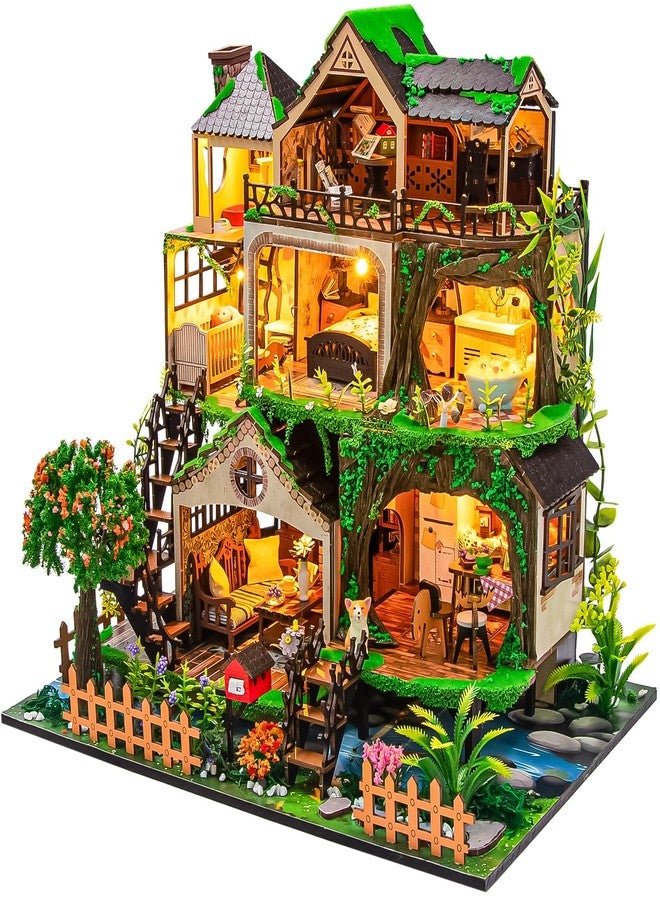 Spilay Miniature Dollhouse Miniature House Kit,DIY Kit Mini Modern Villa Model with Music Box ，Best Christmas Birthday Gift.(Fairy Tale Forest) - Image 1